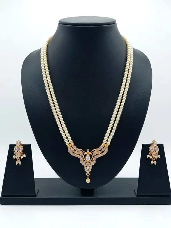 White_And_Gold_Swarovski_Pearl_Dual-Strand_Kundan_Necklace_Set_For_Women
