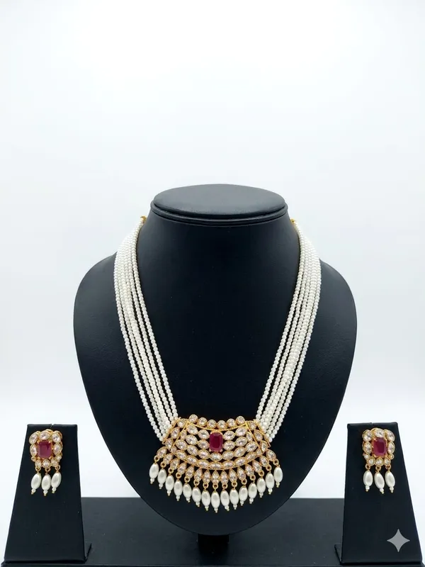 White_And_Gold_Swarovski_Pearl_Kundan_Polki_Necklace_Set_For_Women
