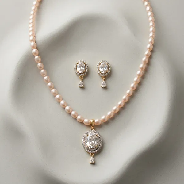 White_And_Pink_Freshwater_Pearl_Cz_Crystal_Pendant_Necklace_Set_For_Women