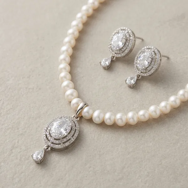 White_And_Pink_Freshwater_Pearl_Cz_Crystal_Pendant_Necklace_Set_For_Women
