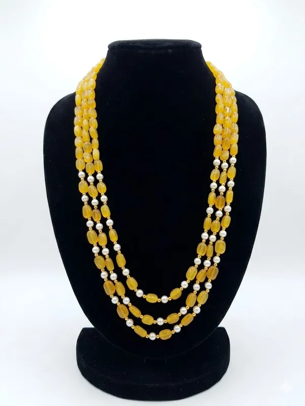 Yellow_Monalisa_Bead_Multi-Strand_Necklace_For_Women