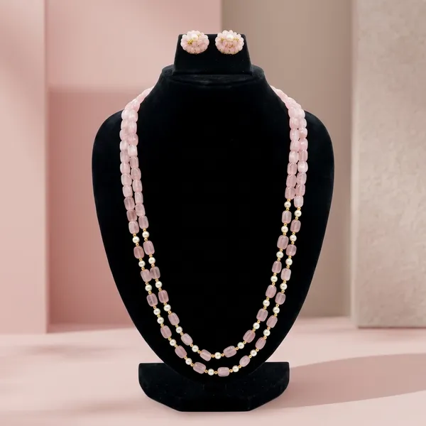 Pink_And_White_Monalisa_Bead_Double-Strand_Necklace_Set_For_Women