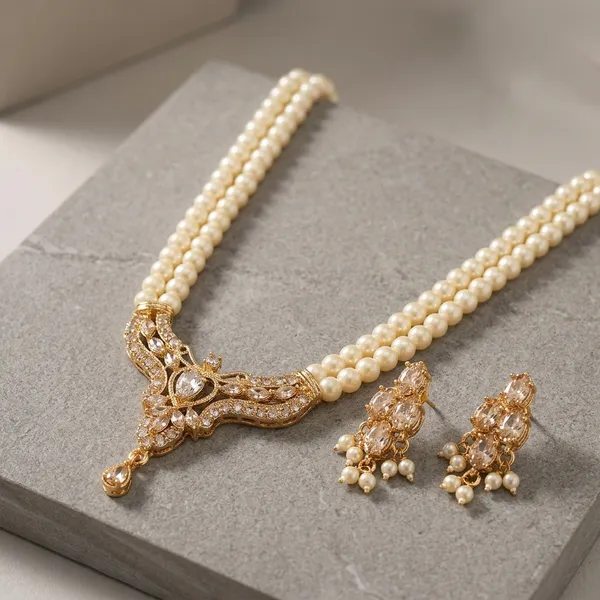 White_And_Gold_Swarovski_Pearl_Dual-Strand_Kundan_Necklace_Set_For_Women