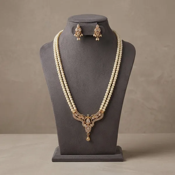 White_And_Gold_Swarovski_Pearl_Dual-Strand_Kundan_Necklace_Set_For_Women