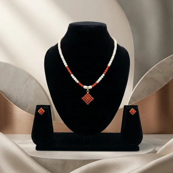Red_And_White_Pearl_Coral_Bead_Traditional_Necklace_Set_For_Women