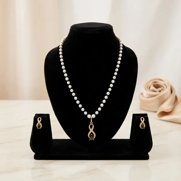 White_And_Black_Swarovski_Pearl_Cz_Infinity_Pendant_Necklace_Set_For_Women