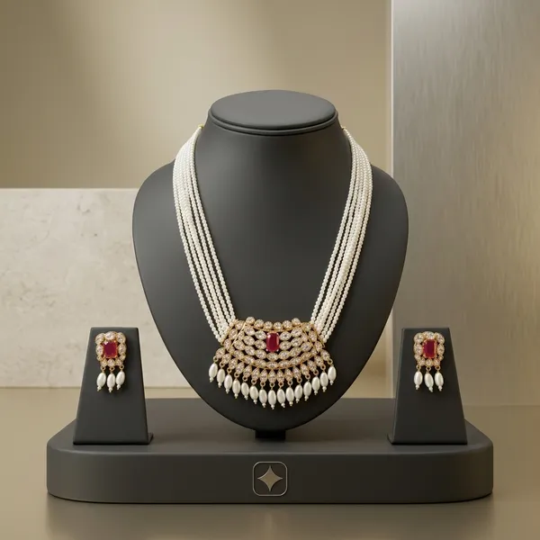 White_And_Gold_Swarovski_Pearl_Kundan_Polki_Necklace_Set_For_Women