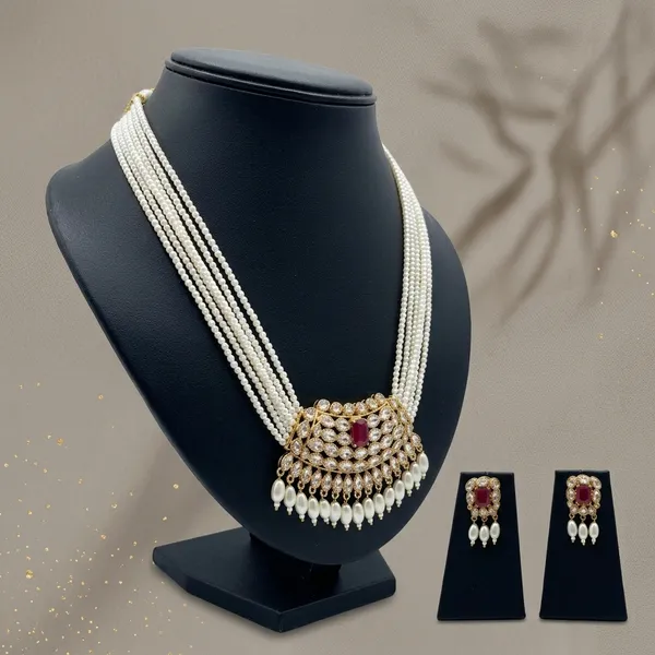 White_And_Gold_Swarovski_Pearl_Kundan_Polki_Necklace_Set_For_Women