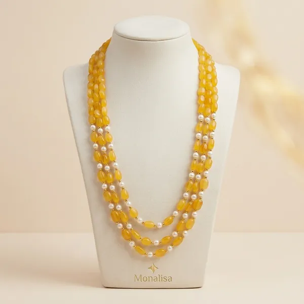 Yellow_Monalisa_Bead_Multi-Strand_Necklace_For_Women