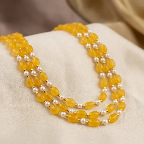 Yellow_Monalisa_Bead_Multi-Strand_Necklace_For_Women