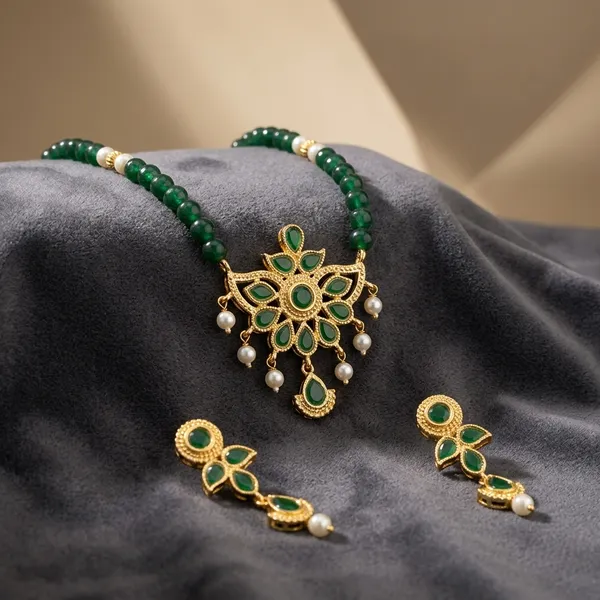Green_Onyx_Pearl_Bead_Cz_Golden_Pendant_Necklace_Set_For_Women