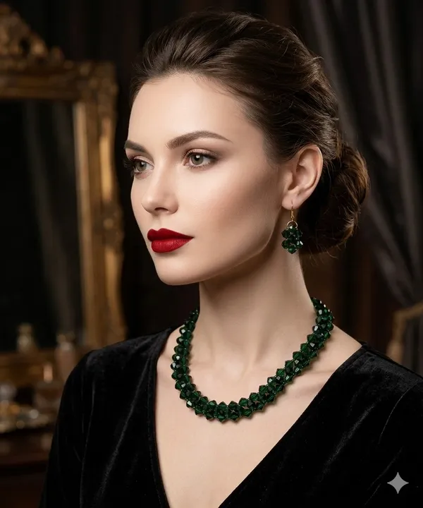 Elegant_Emerald_Green_Beaded_Necklace_And_Earrings_Set