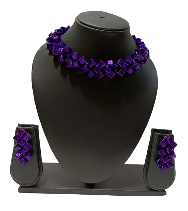 Purple_Square_Beaded_Necklace_With_Matching_Earrings_Jewelry_Set_For_Women