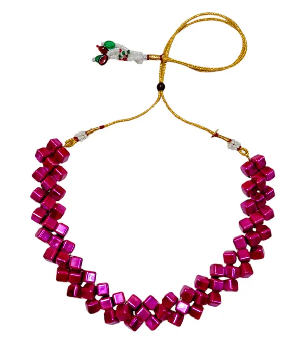 Magenta_Pink_Geometric_Stone_Necklace_And_Earring_Set_For_Women