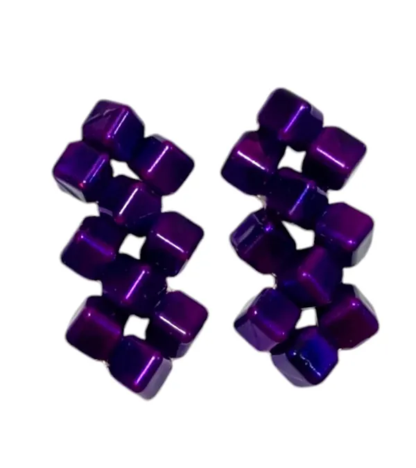 Purple_Square_Beaded_Necklace_With_Matching_Earrings_Jewelry_Set_For_Women