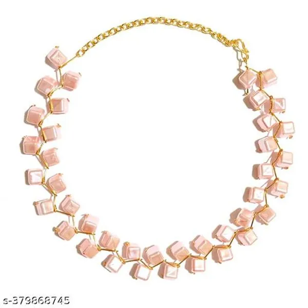 Peach_Zigzag_Handmade_Weight_Party_Wear_Pearl_Beads_Jewellery_Set_Peach_For_Women