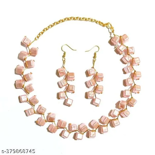 Peach_Zigzag_Handmade_Weight_Party_Wear_Pearl_Beads_Jewellery_Set_Peach_For_Women