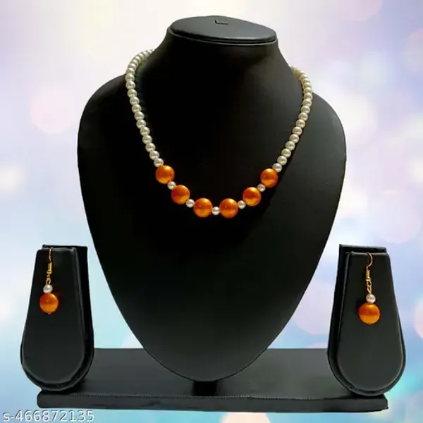 Cream_Orange_Gems_Pearl_Jewellery_Set_For_Women
