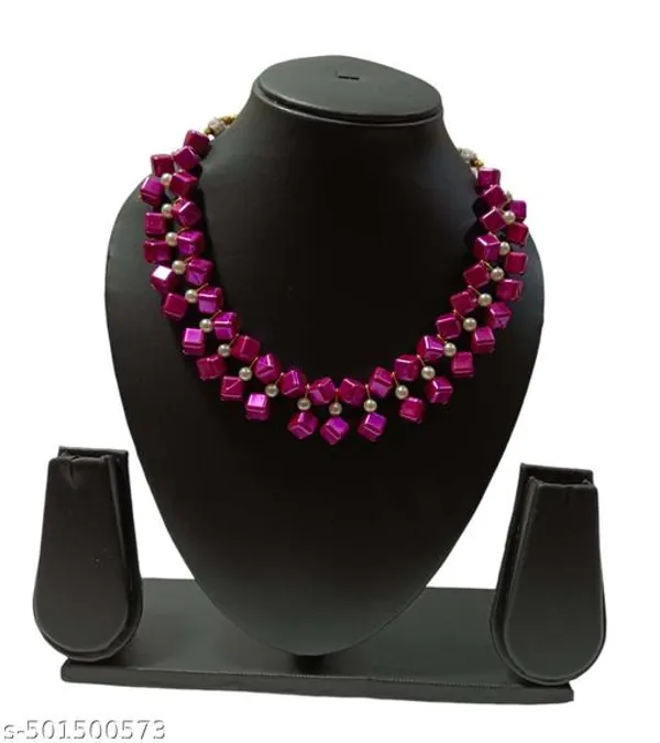 Pink_Handmade_Pearl_Jewellery_Set_Magentae_For_Women