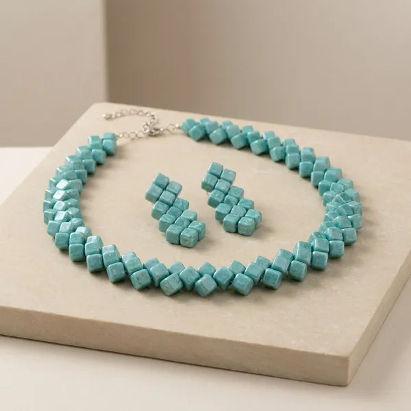 Light_Blue_Sqaure_Turquoise_Statement_Necklace_And_Earrings_Set