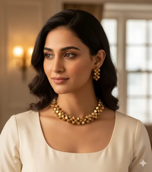 Gold-Tone_Geometric_Necklace_And_Earring_Set