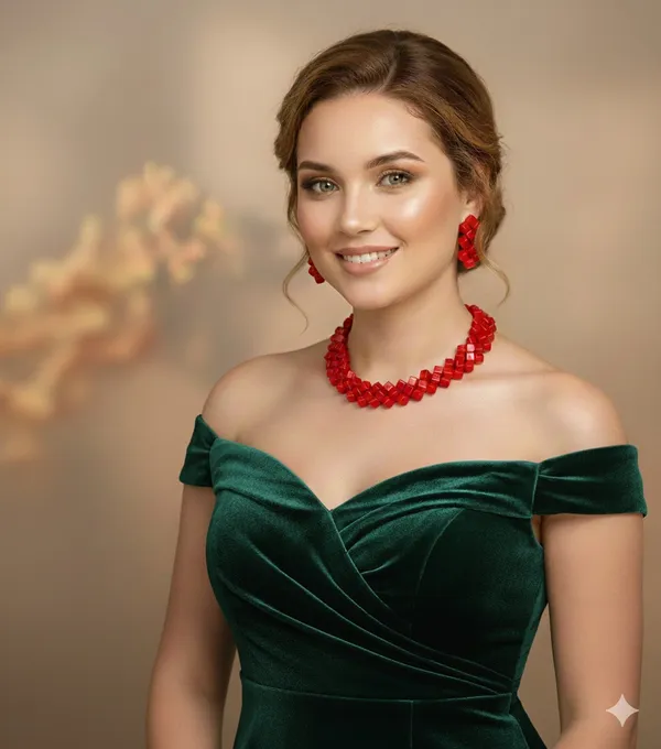 Red_Square_Beaded_Necklace_And_Earrings_Set