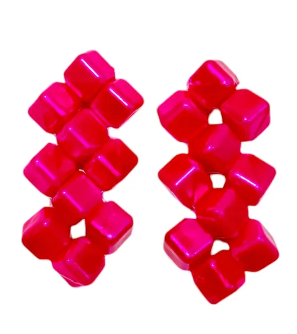 Pink_Square_Cube_Bead_Necklace_And_Earrings_Set_For_Women