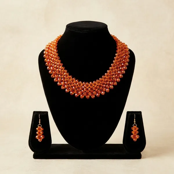 Sparkling_Orange_Crystal_Beaded_Necklace_And_Earring_Set