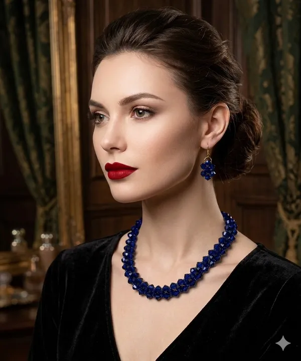 Blue_Beaded_Statement_Necklace_And_Earrings_Set