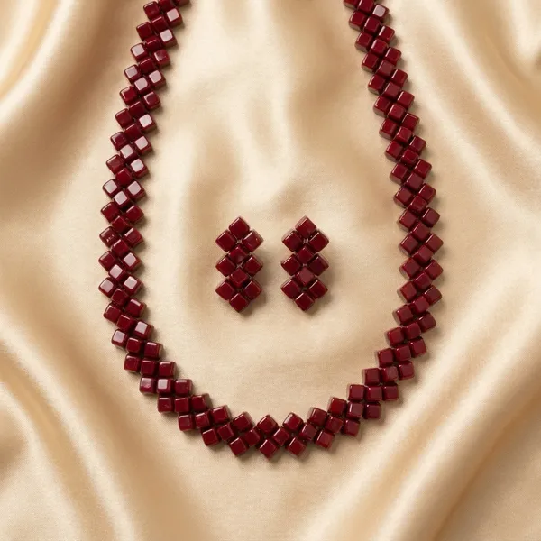 Dark_Brown_Square_Choker_Necklace_With_Matching_Earrings_Set