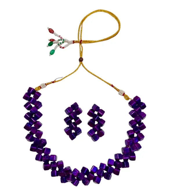 Purple_Square_Beaded_Necklace_With_Matching_Earrings_Jewelry_Set_For_Women
