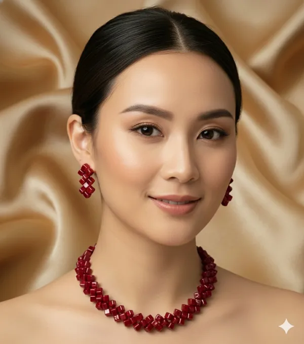 Dark_Brown_Square_Choker_Necklace_With_Matching_Earrings_Set