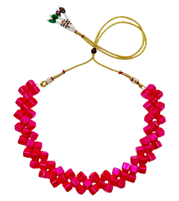 Pink_Square_Cube_Bead_Necklace_And_Earrings_Set_For_Women