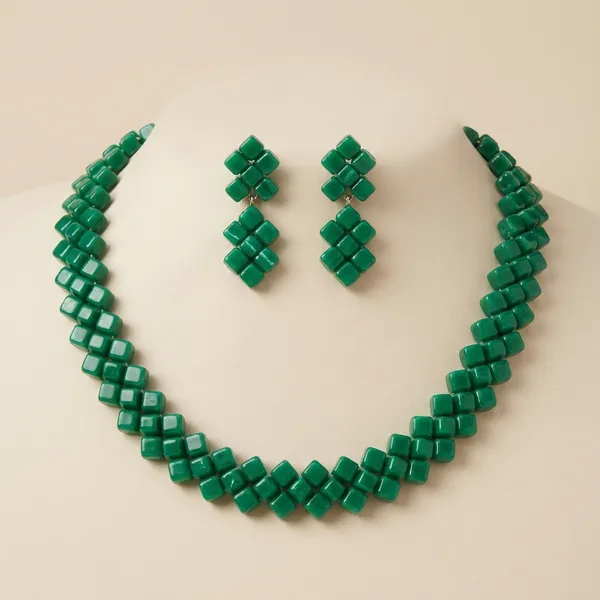 Sea_Green_Square_Necklace_And_Earring