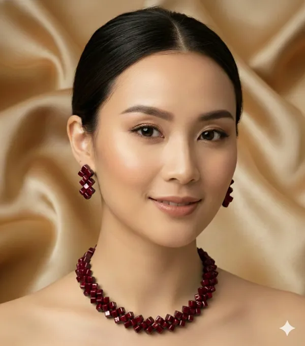 Dark_Brown_Square_Choker_Necklace_With_Matching_Earrings_Set