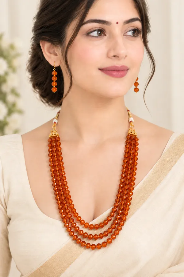 Orange_Crystal_Elegance_Three-Layer_Necklace