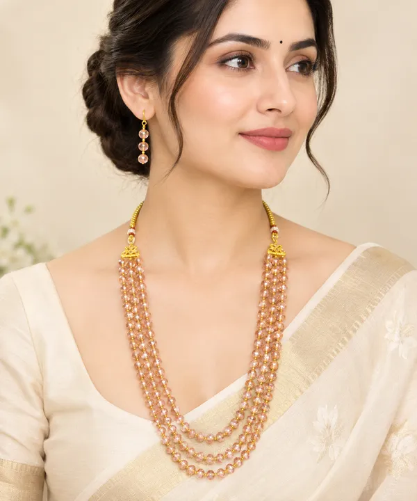 Peach_Crystal_Elegance_Three-Layer_Necklace