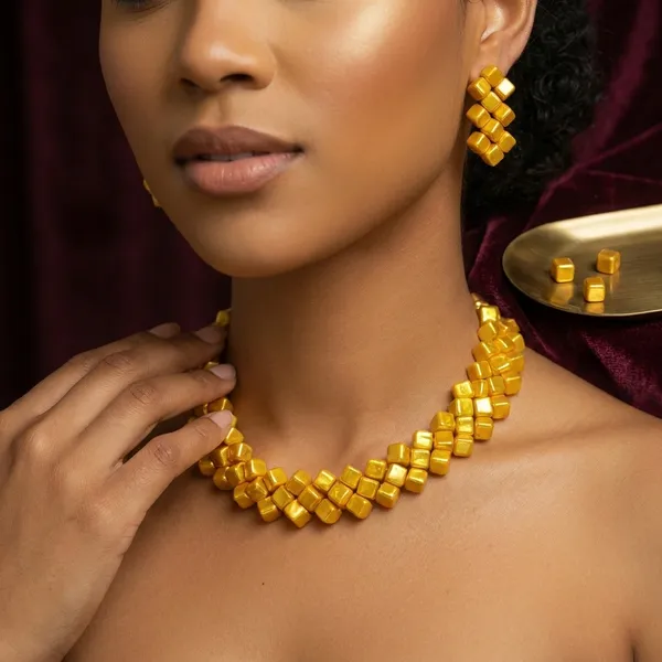 Yellow_Traditional_Amber_Yellow_Square_Bead_Necklace_And_Earrings_Set_For_Women