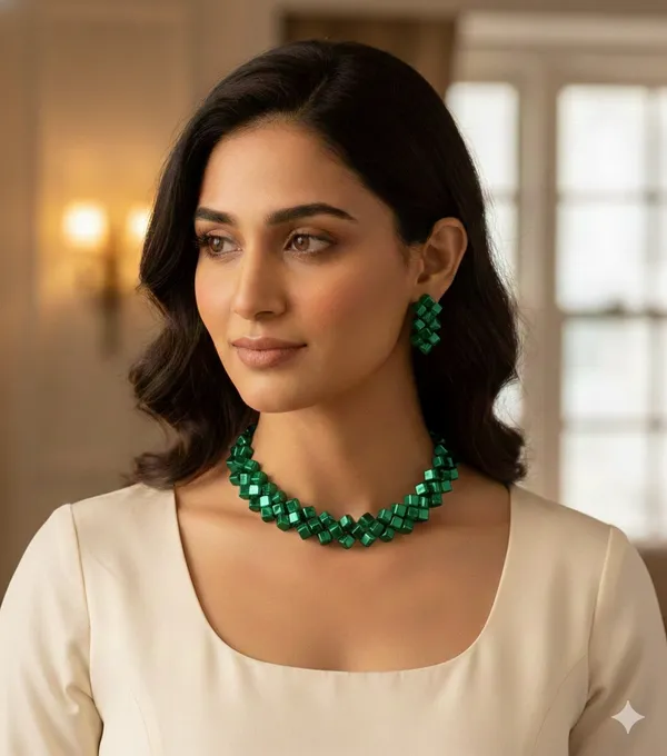 Emerald_Green_Geometric_Necklace_And_Earring_Set