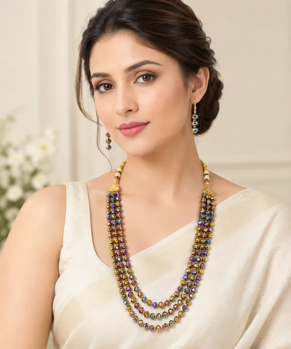 Uttarai_Rainbow_Glossy_3-Layer_Crystal_Necklace_Set