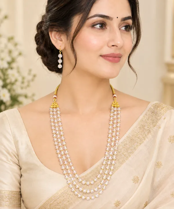White_Crystal_Elegance_Three-Layer_Necklace