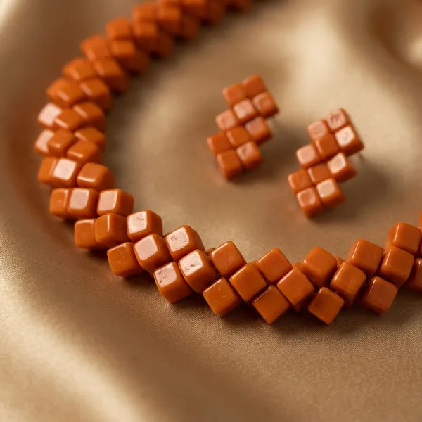 Orange_Square_Beaded_Necklace_And_Earring_Set