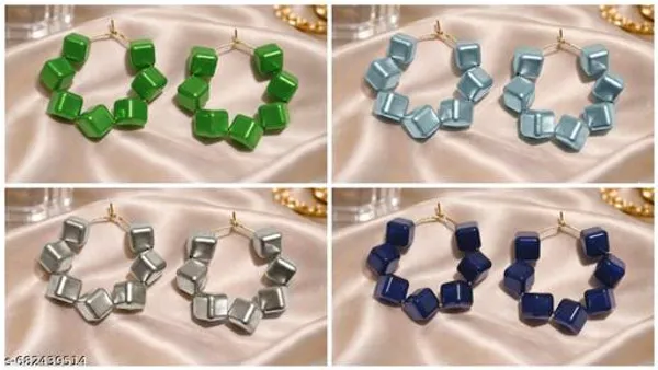 Multicolour_Trendy_Cube_Beads_Hoop_Earrings_Combo_Set_Of_4_For_Women