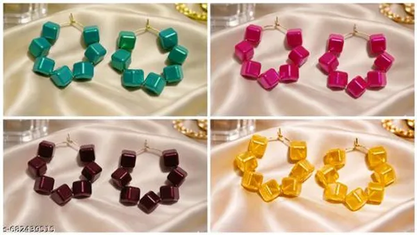 Multicolour_Trendy_Cube_Beads_Hoop_Earrings_Combo_Set_Of_4_For_Women
