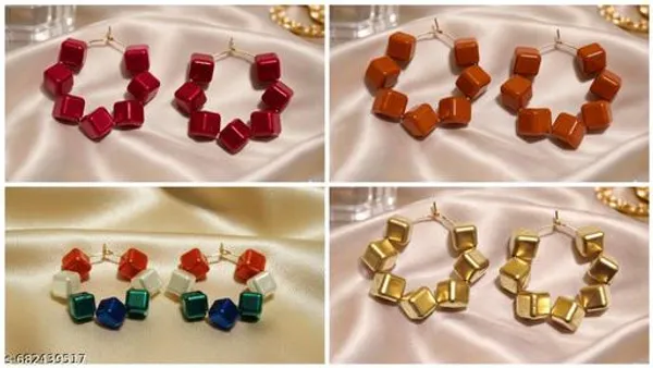 Multicolour_Trendy_Cube_Beads_Hoop_Earrings_Combo_Set_Of_4_For_Women