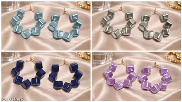 Multicolour_Trendy_Cube_Beads_Hoop_Earrings_Combo_Set_Of_4_For_Women