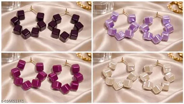 Multicolor_Trendy_Cube_Beads_Hoop_Earrings_Combo_Set_Of_4_For_Women