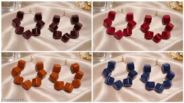 Multicolor_Trendy_Cube_Beads_Hoop_Earrings_Combo_Set_Of_4_For_Women