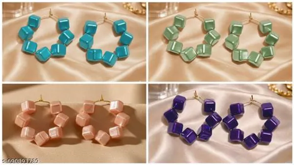 Multicolor_Trendy_Cube_Beads_Hoop_Earrings_Combo_Set_Of_4_For_Women