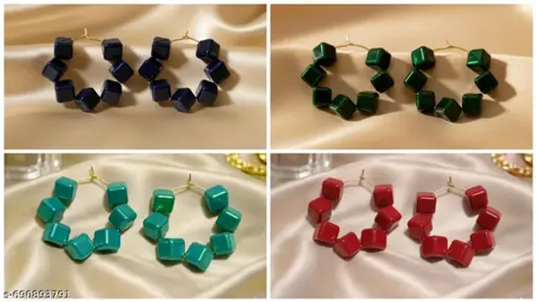 Multicolor_Trendy_Cube_Beads_Hoop_Earrings_Combo_Set_Of_4_For_Women